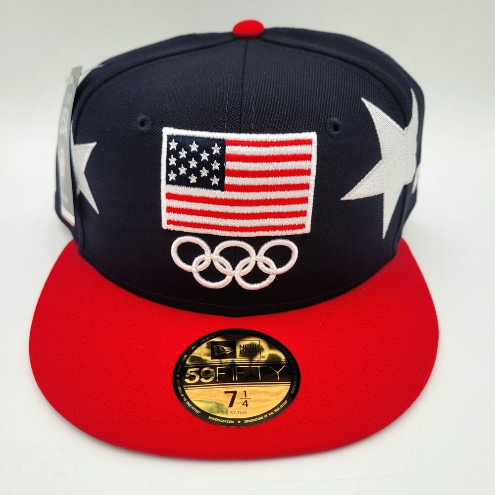 7 1/4 New Era Team USA Olympics Stars Red White Gray Black 59Fifty Patch Fitted
